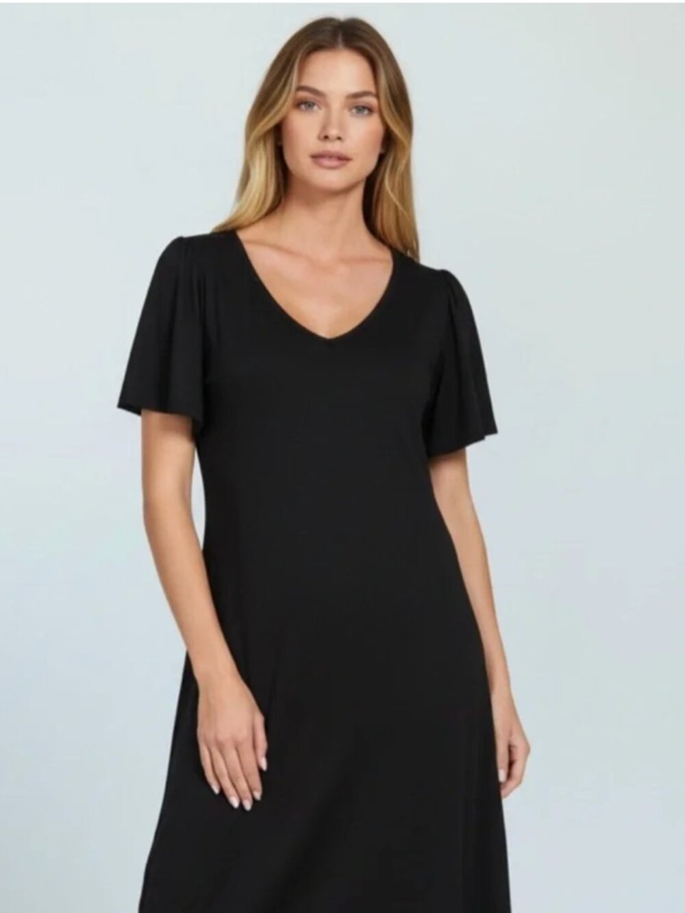 NEW Zenana Outfitters Black V-Neck Flutter Sleeve Midi Dress BLACK SMALL